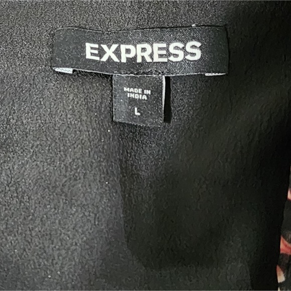 EXPRESS Floral Metallic Gold Puff Sleeve Shoulder Sheath Wrap Dress Size large - Picture 9 of 15